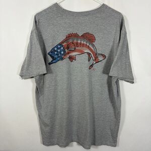 Simms Fishing T Shirt Mens Size XL Gray Double Sided USA Flag Fish